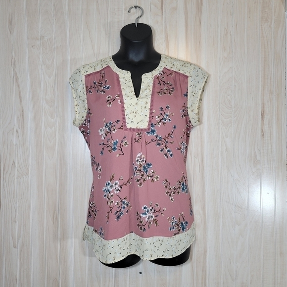 DR2 Cap Sleeve Blush Floral Top Sz Lg - Picture 1 of 5